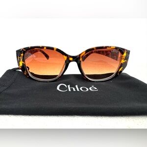 CHLOE Tortoiseshell Sunglasses with Amber Gradient Lenses + Pouch UNWORN